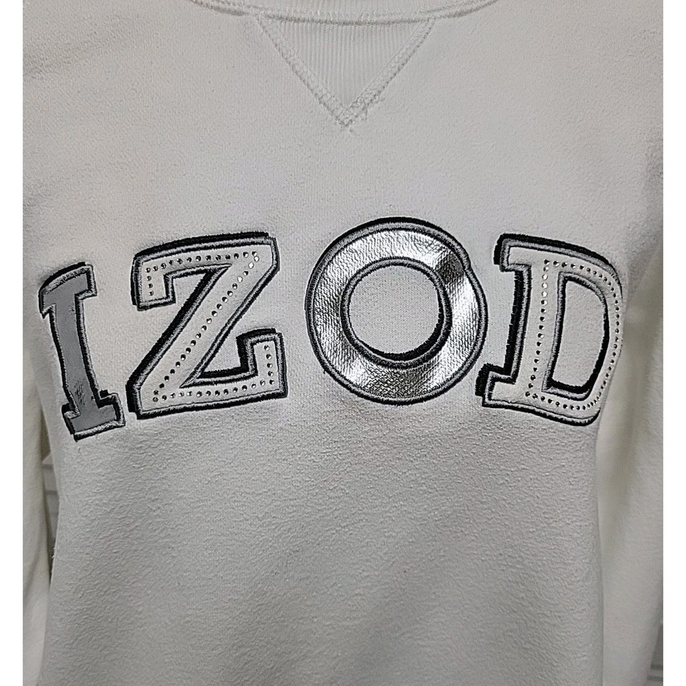 IZOD Golf Classix Logo Rhinestones Women's White Crewneck Active Sweatshirt SZ L